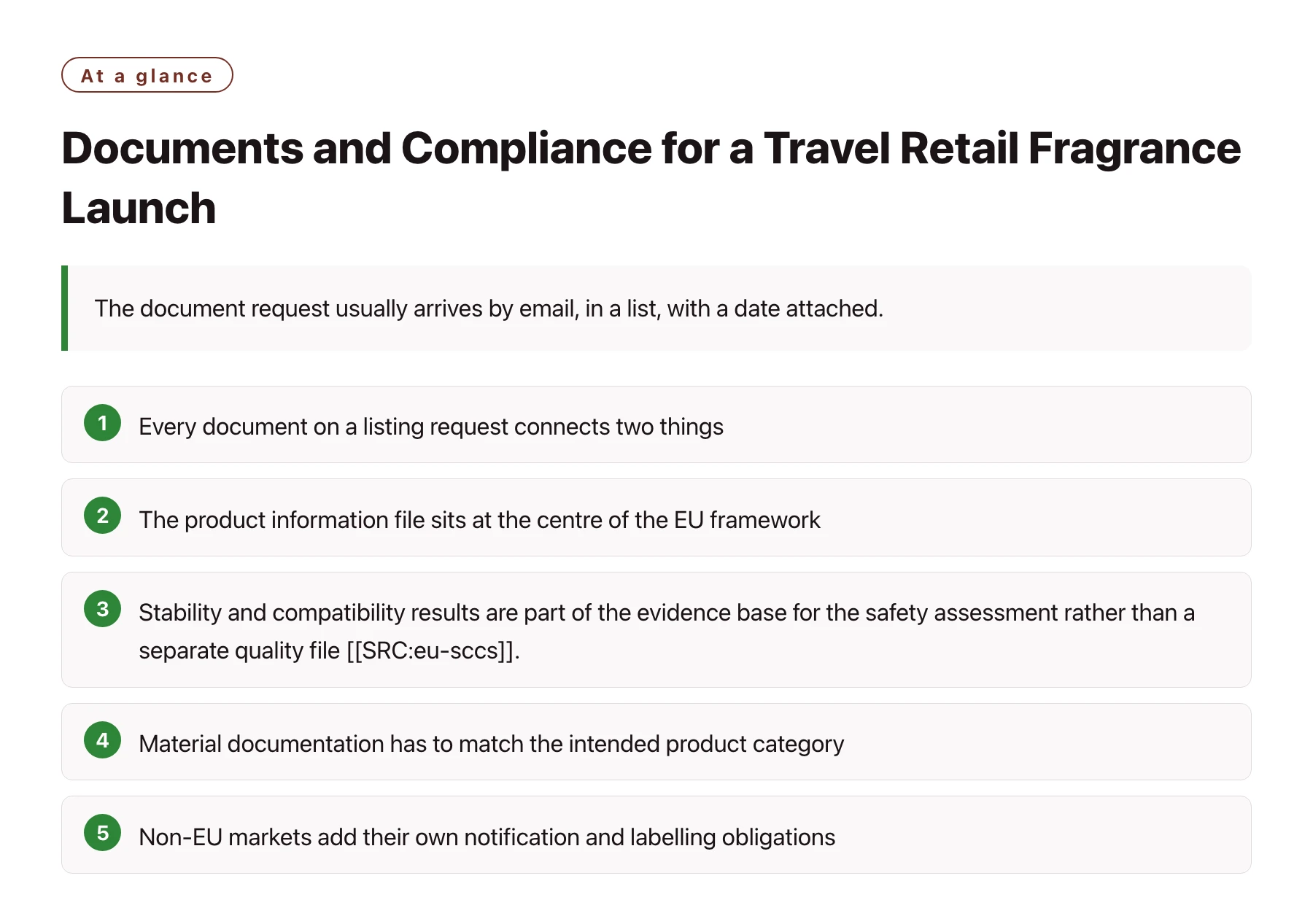 Documents and Compliance for a Travel Retail Fragrance Launch——全文要点速览